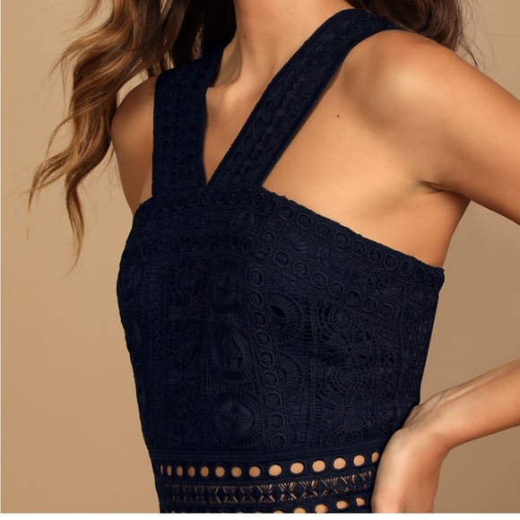 NWT Lulus Cocktail Ready Navy Blue Crochet Lace Midi Dress - Size XS - Picture 4 of 12
